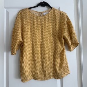 NIU 92% Silk Yellow Patterned Women's Top Sz S